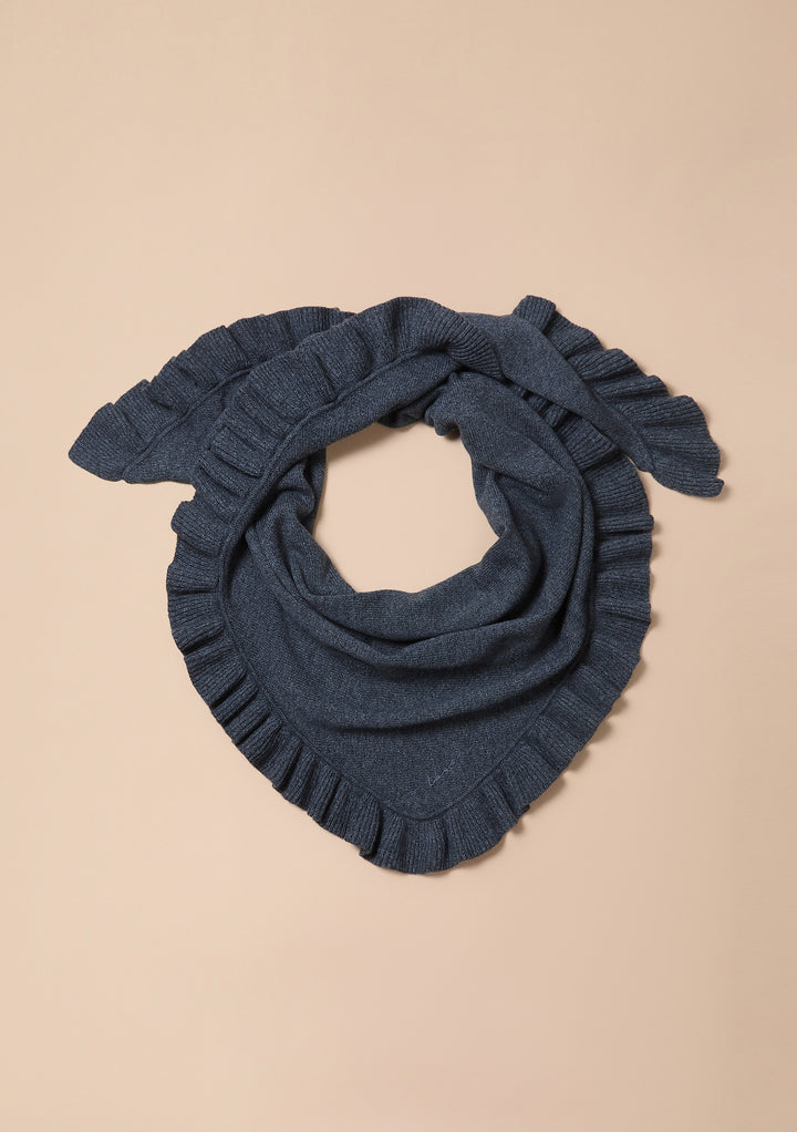 Large Merino Wool Triangle Scarf in Grey Ruffle