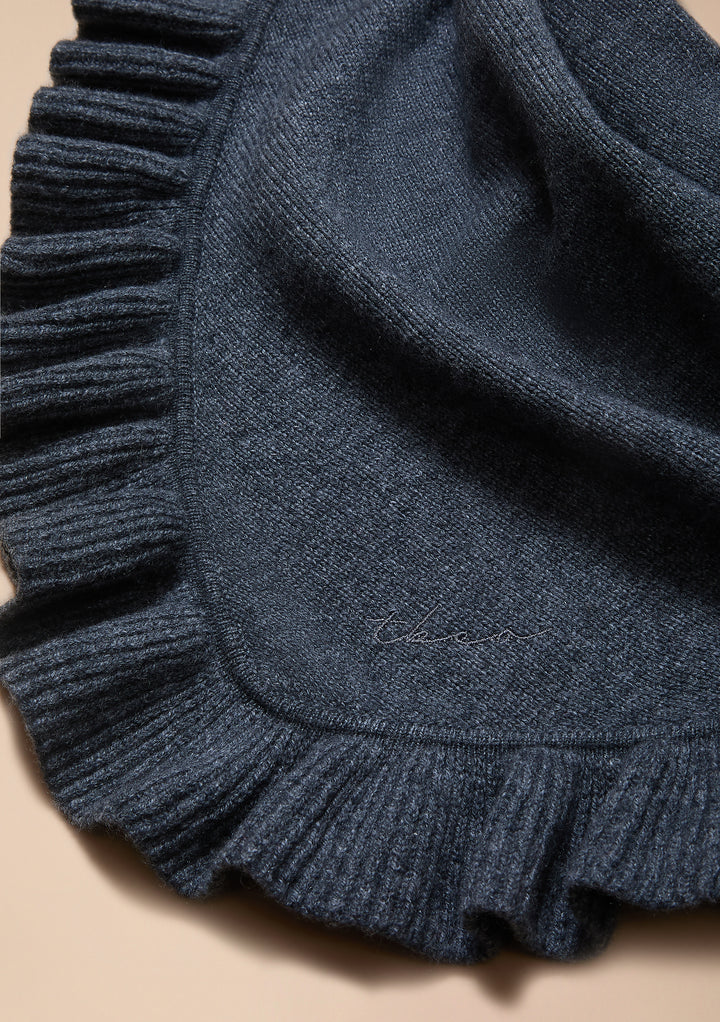 Large Merino Wool Triangle Scarf in Grey Ruffle