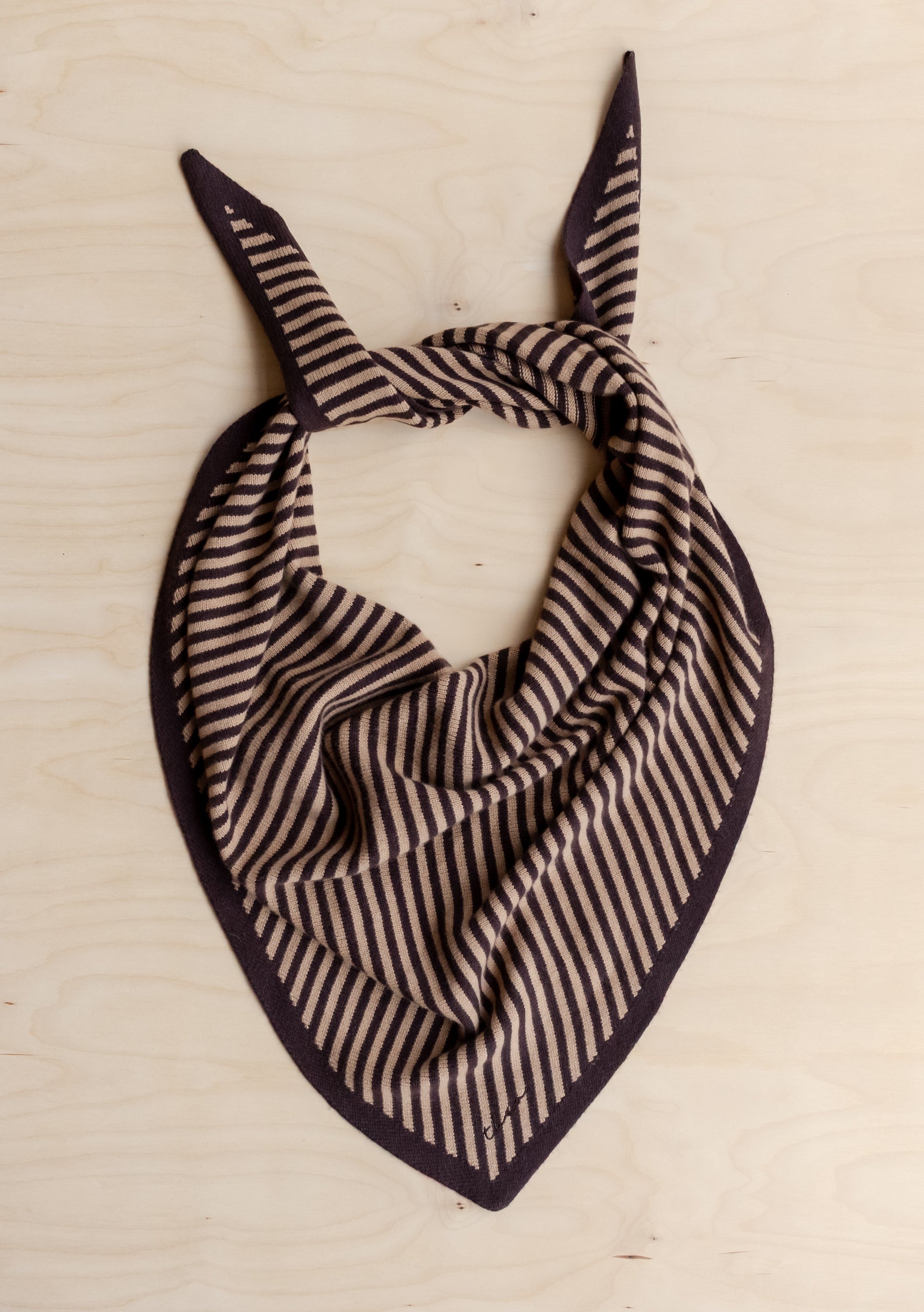 Large Merino Wool Triangle Scarf in Camel & Brown Stripe – TBCo