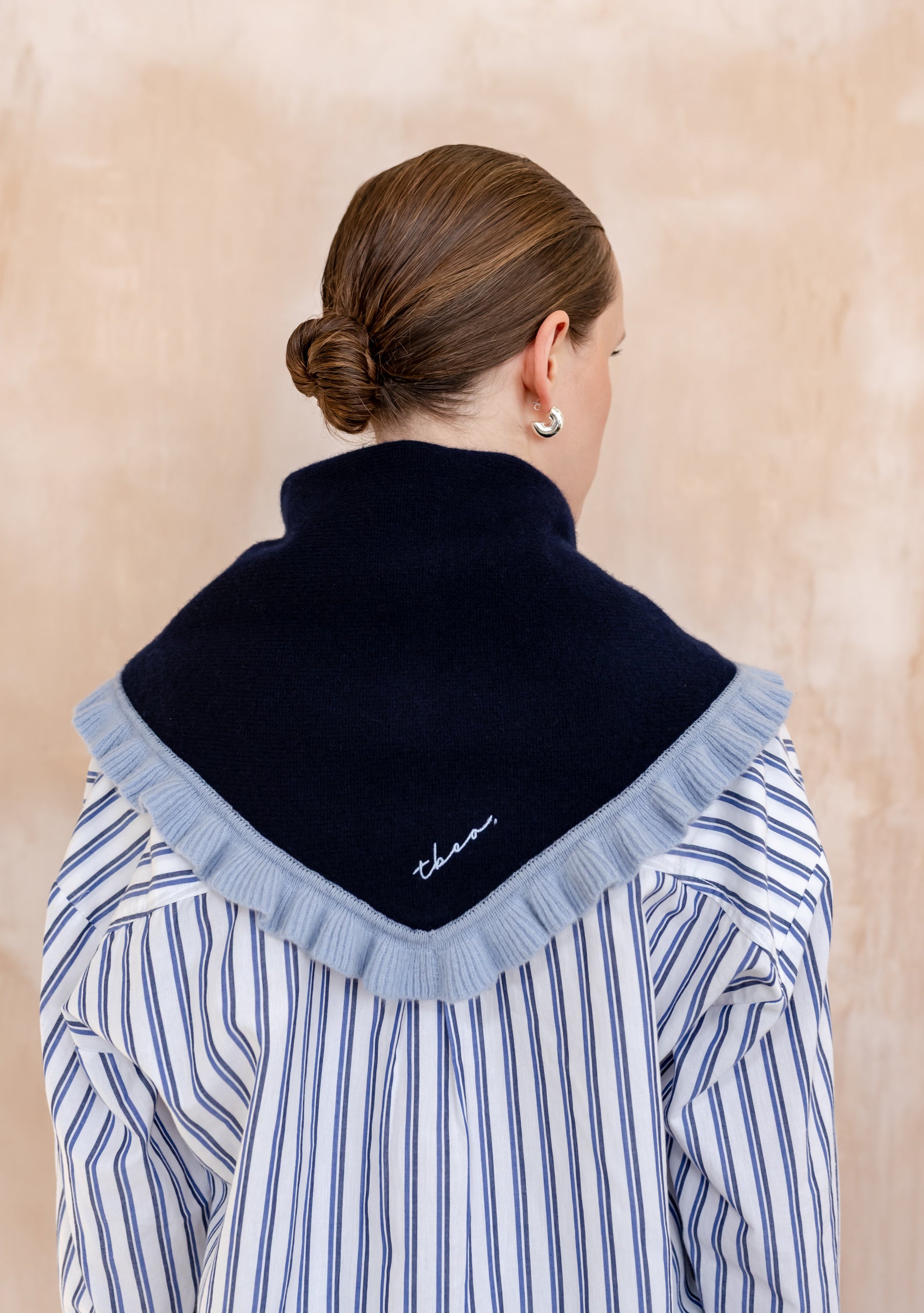 Merino Wool Triangle Scarf in Navy Ruffle – TBCo