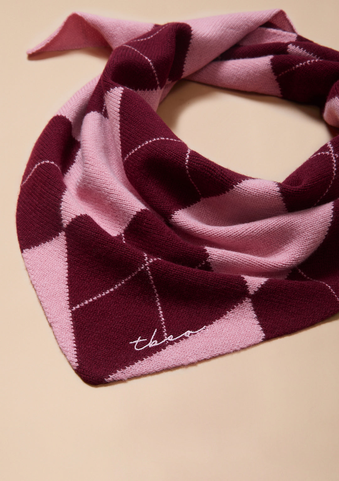 Merino Wool Triangle Scarf in Pink Argyle