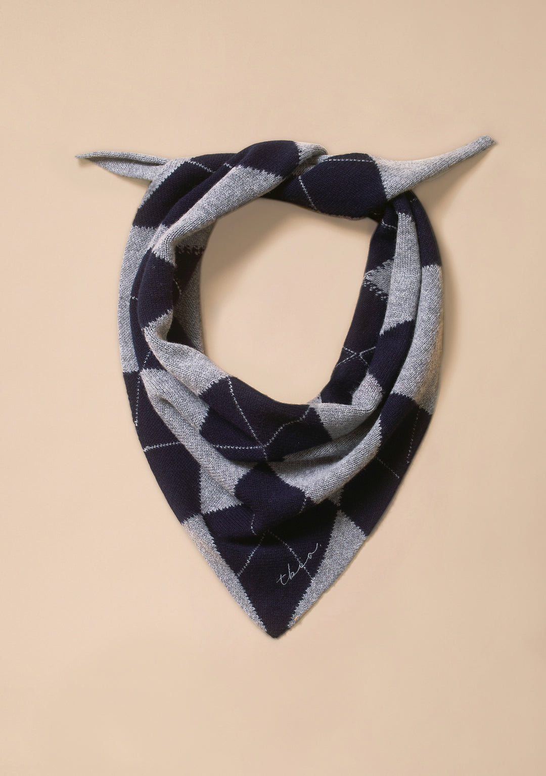 Merino Wool Triangle Scarf in Navy Argyle