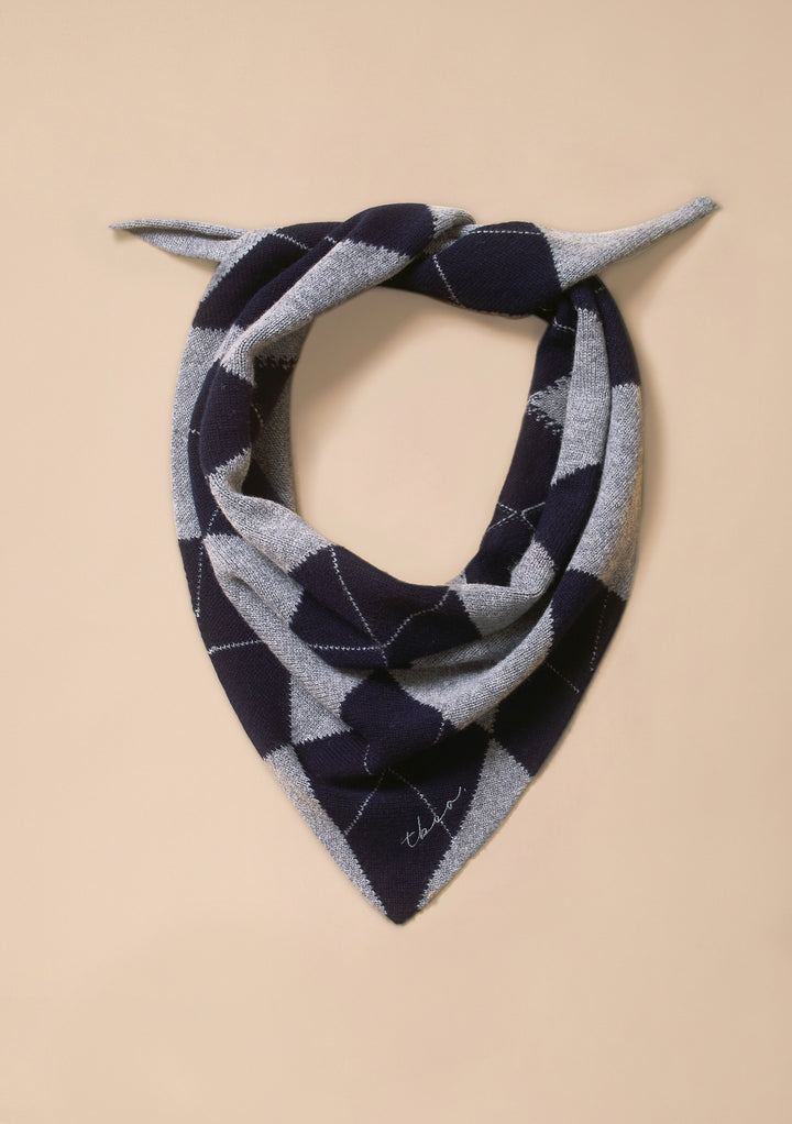Merino Wool Triangle Scarf in Navy Argyle