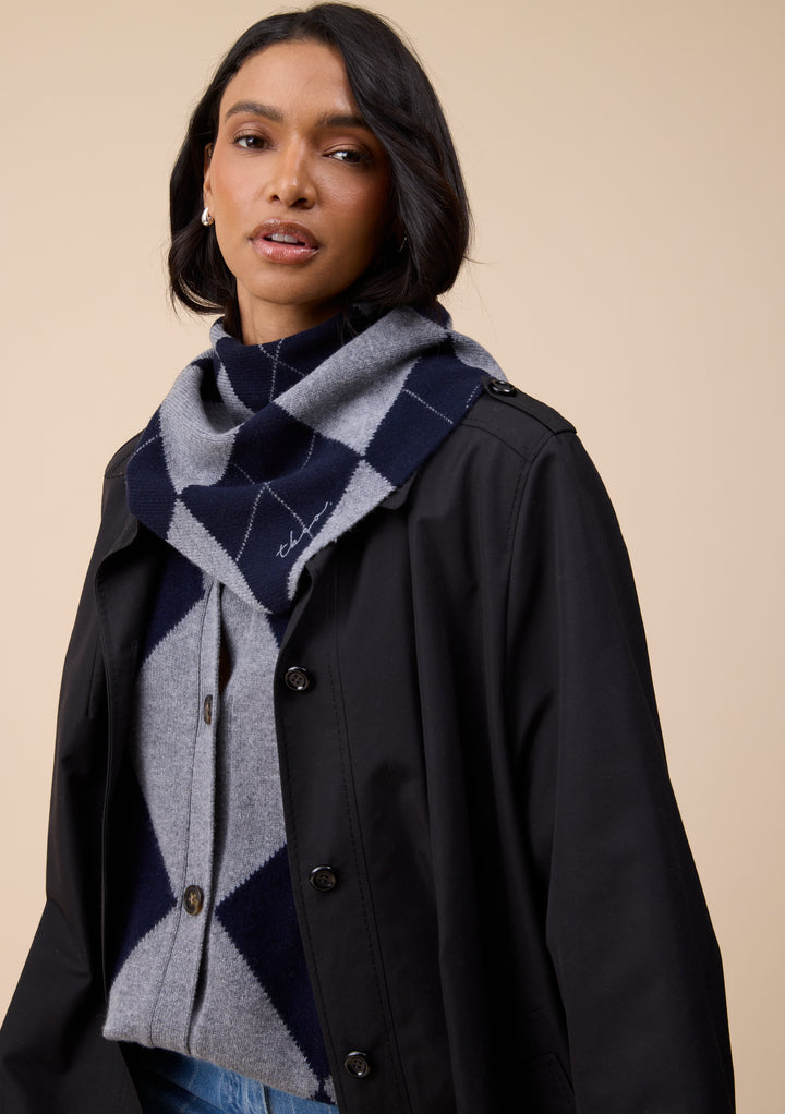 Merino Wool Triangle Scarf in Navy Argyle