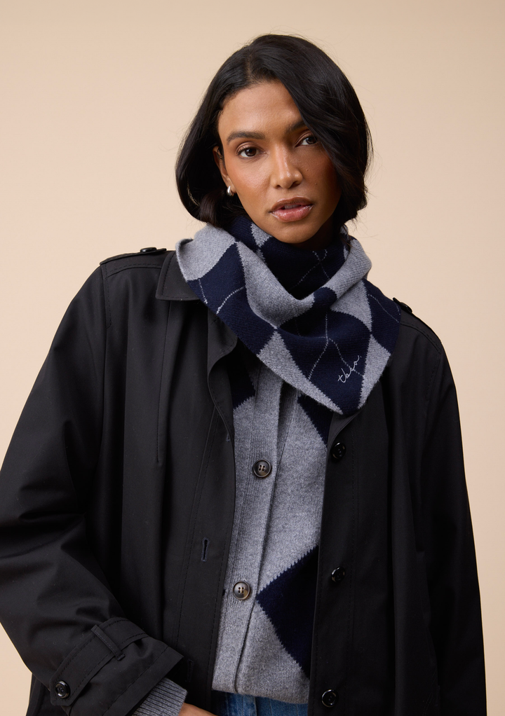 Merino Wool Triangle Scarf in Navy Argyle