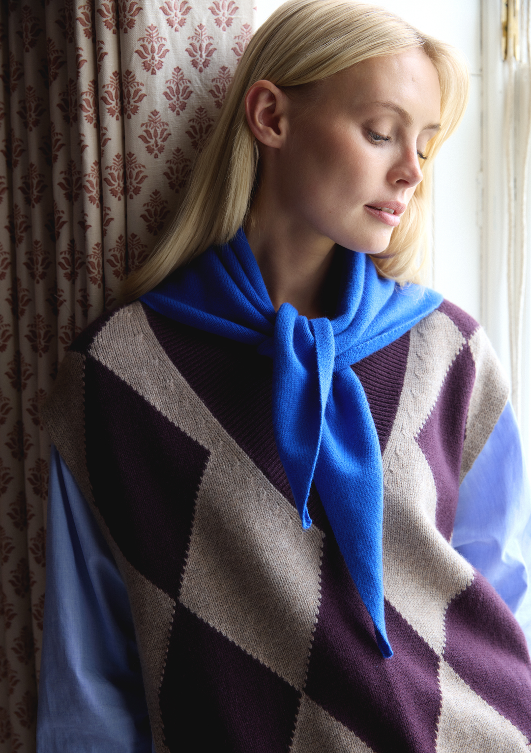 Merino Wool Triangle Scarf in Cobalt Blue