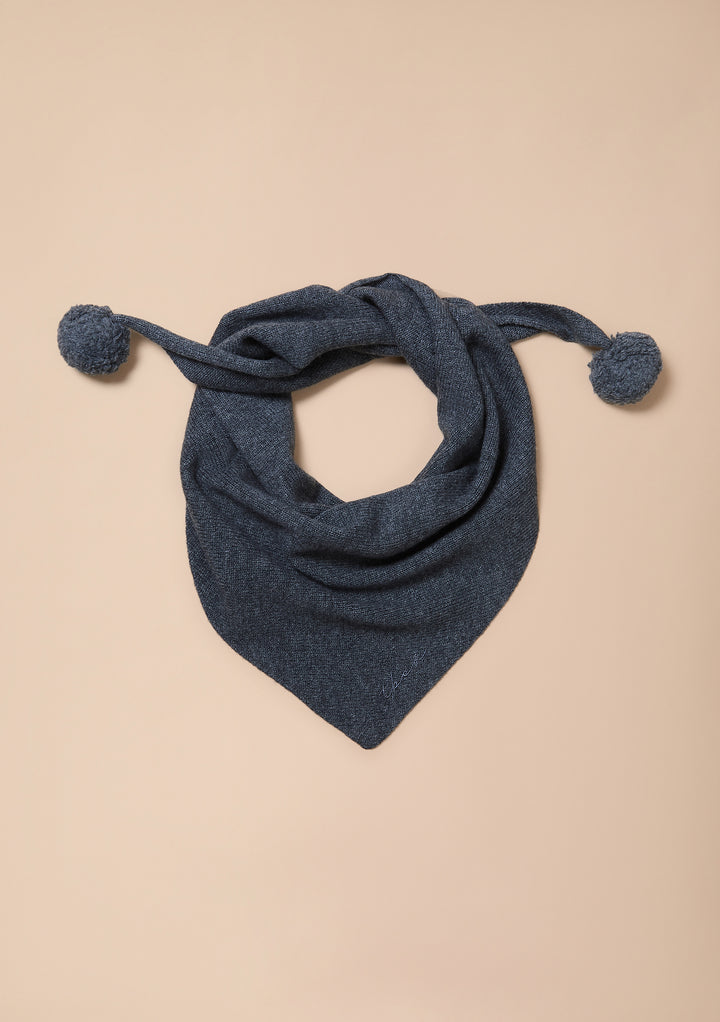 Merino Wool Triangle Scarf in Grey Pompom