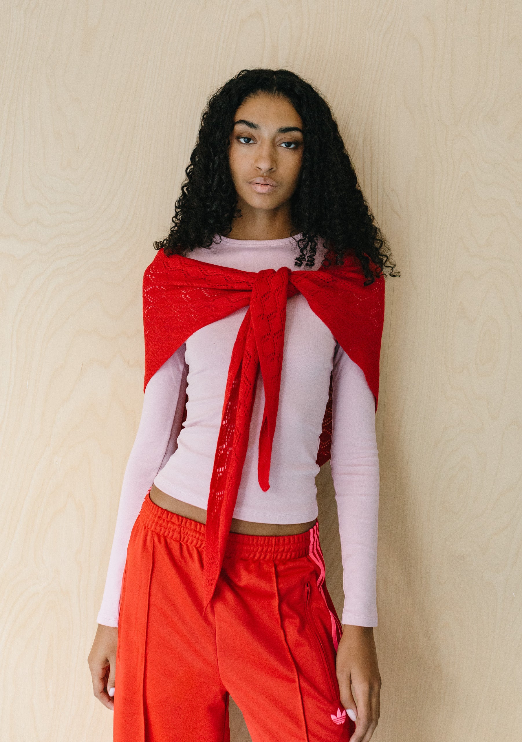 Large Merino Wool Triangle Scarf in Red Pointelle | TBCo – TBCo