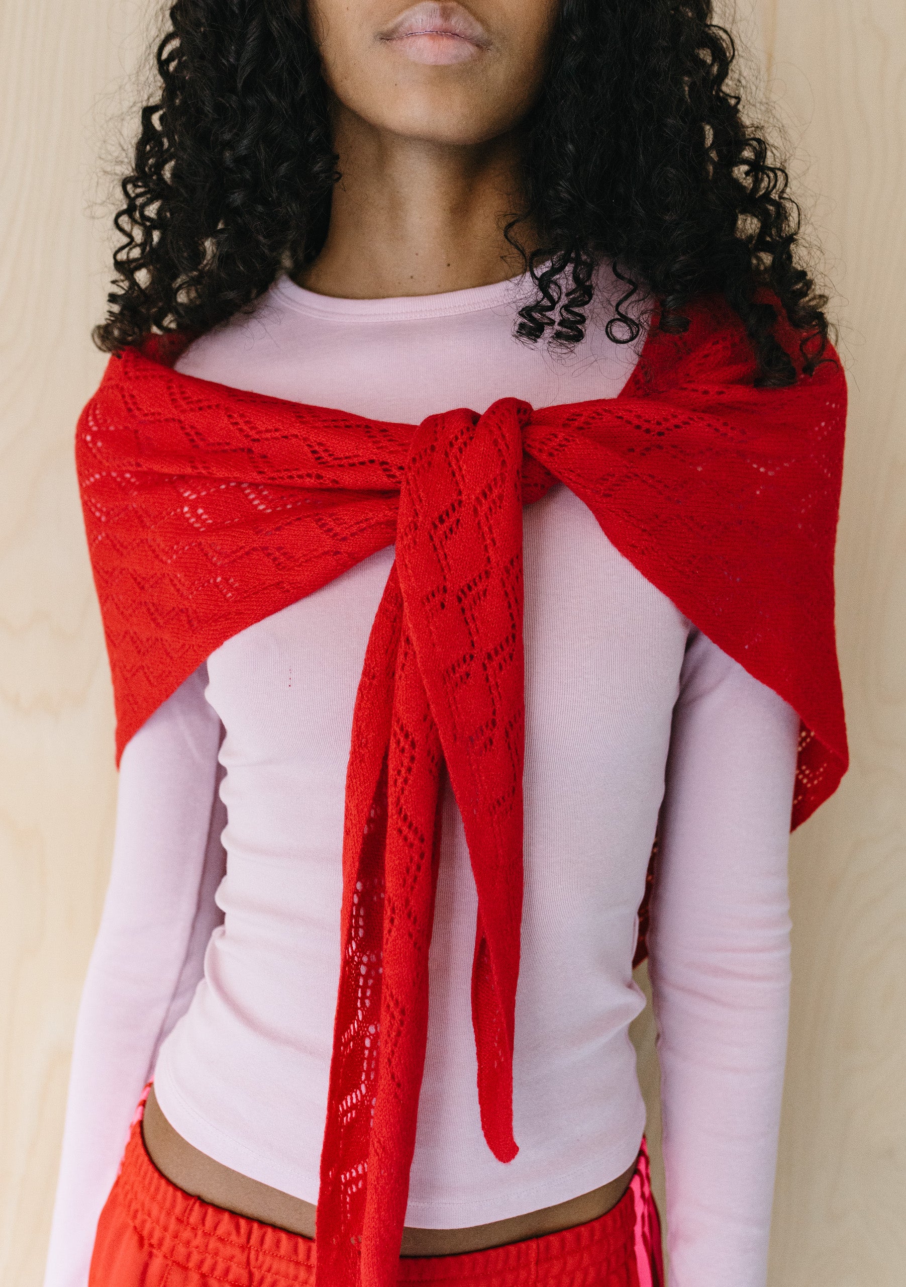 Large Merino Wool Triangle Scarf in Red Pointelle | TBCo – TBCo