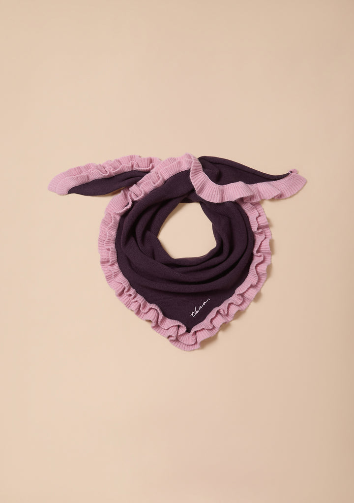Merino Wool Triangle Scarf in Fig Double Ruffle