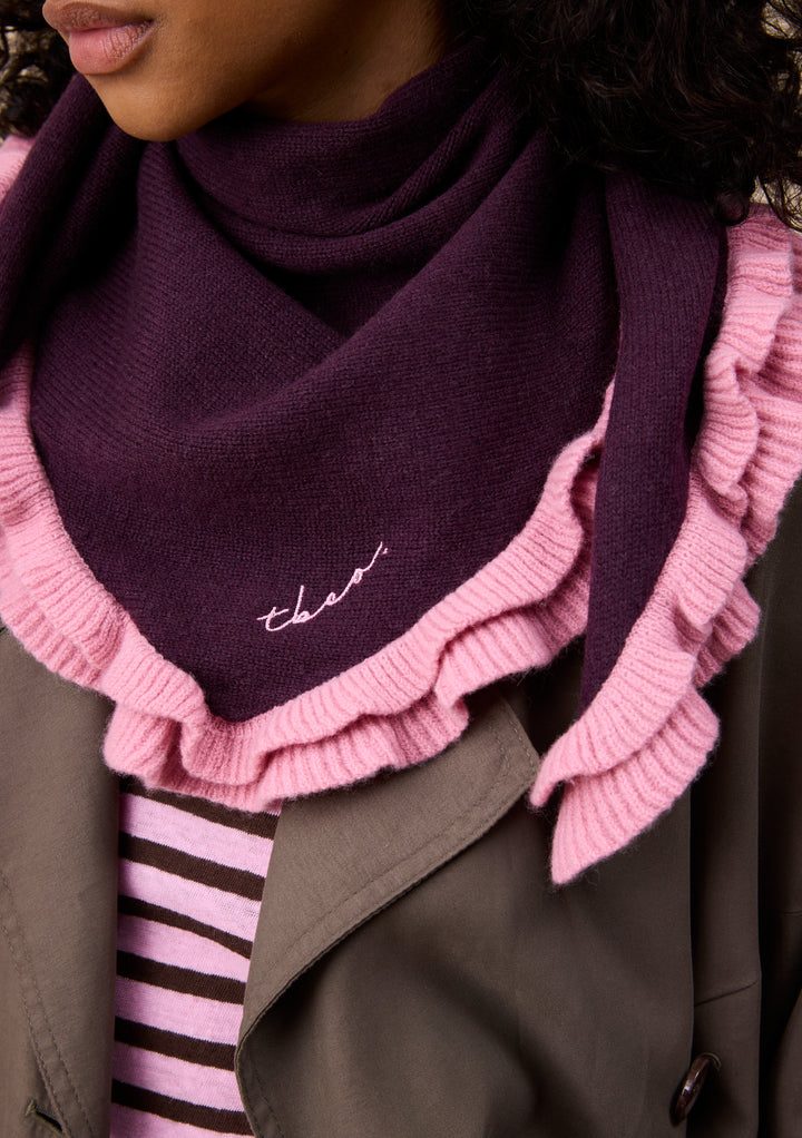 Merino Wool Triangle Scarf in Fig Double Ruffle