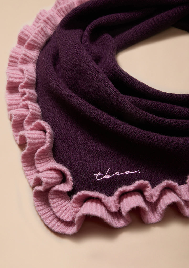 Merino Wool Triangle Scarf in Fig Double Ruffle