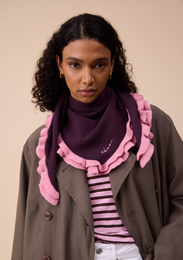Merino Wool Triangle Scarf in Fig Double Ruffle | TBCo – TBCo