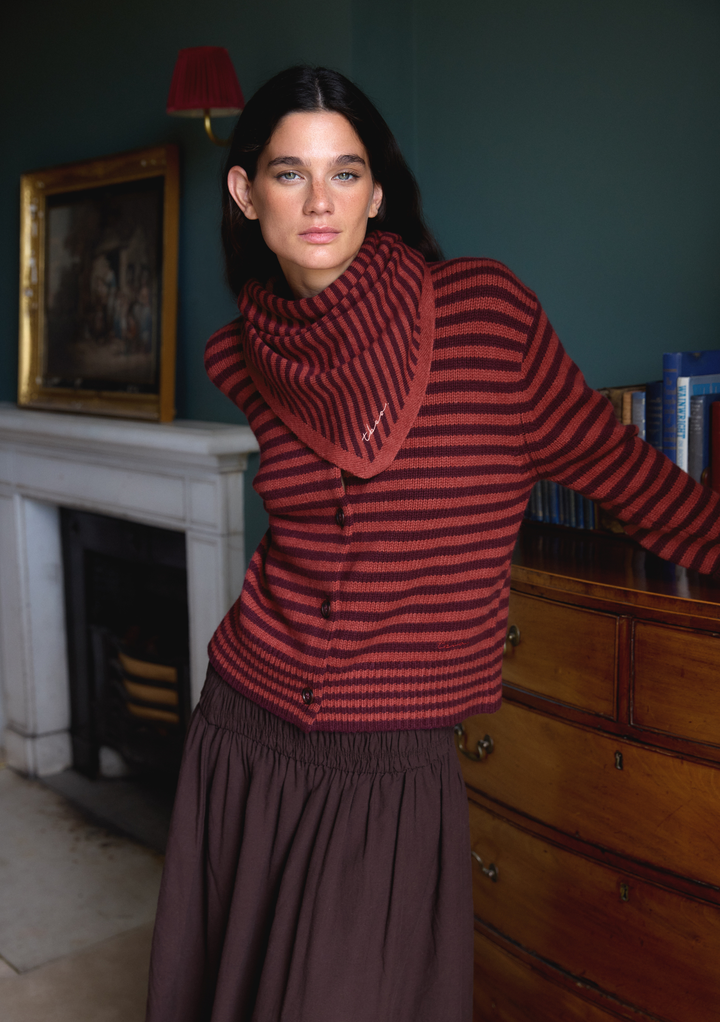 Merino Wool Triangle Scarf in Berry Stripe