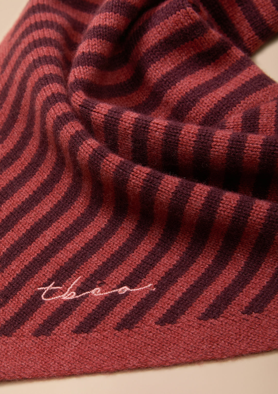 Merino Wool Triangle Scarf in Berry Stripe