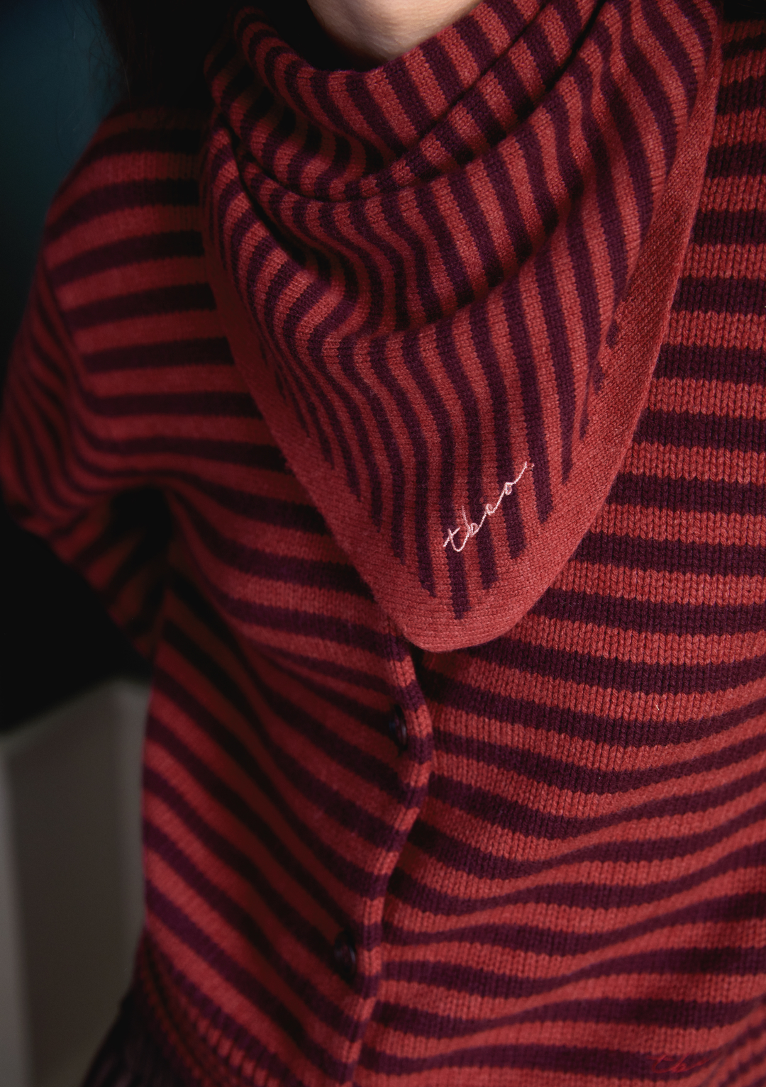 Merino Wool Triangle Scarf in Berry Stripe