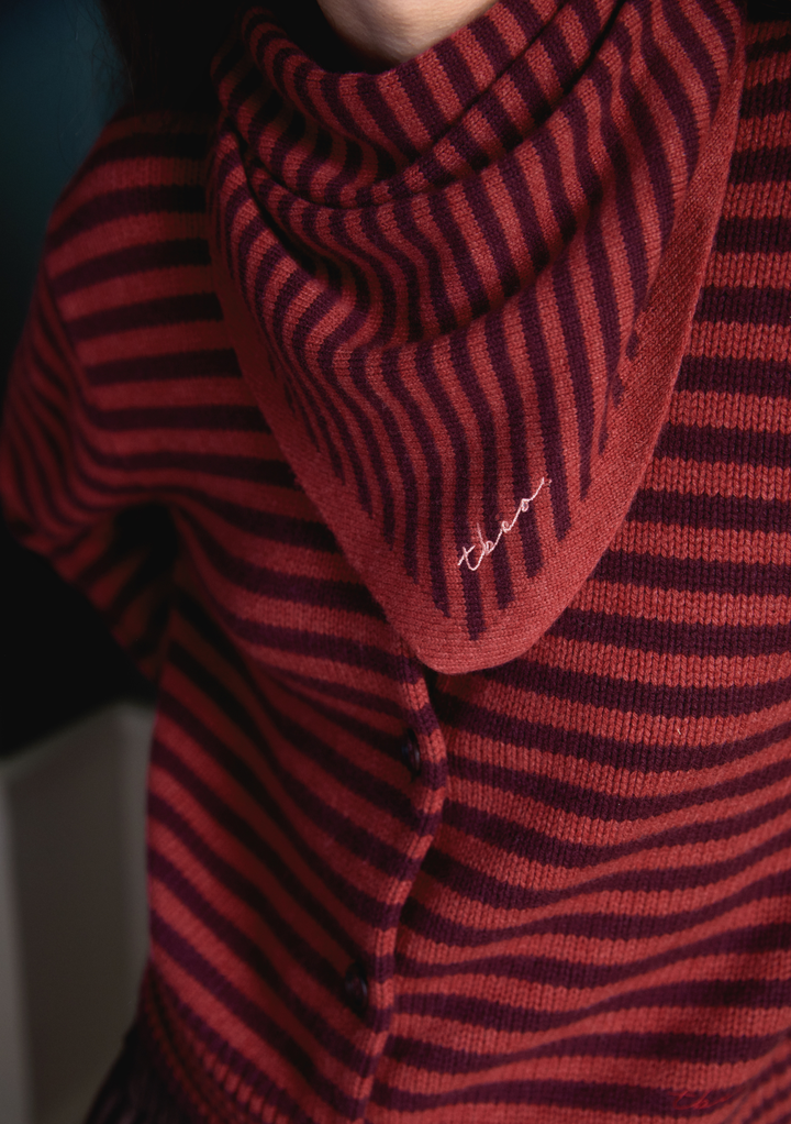 Merino Wool Triangle Scarf in Berry Stripe