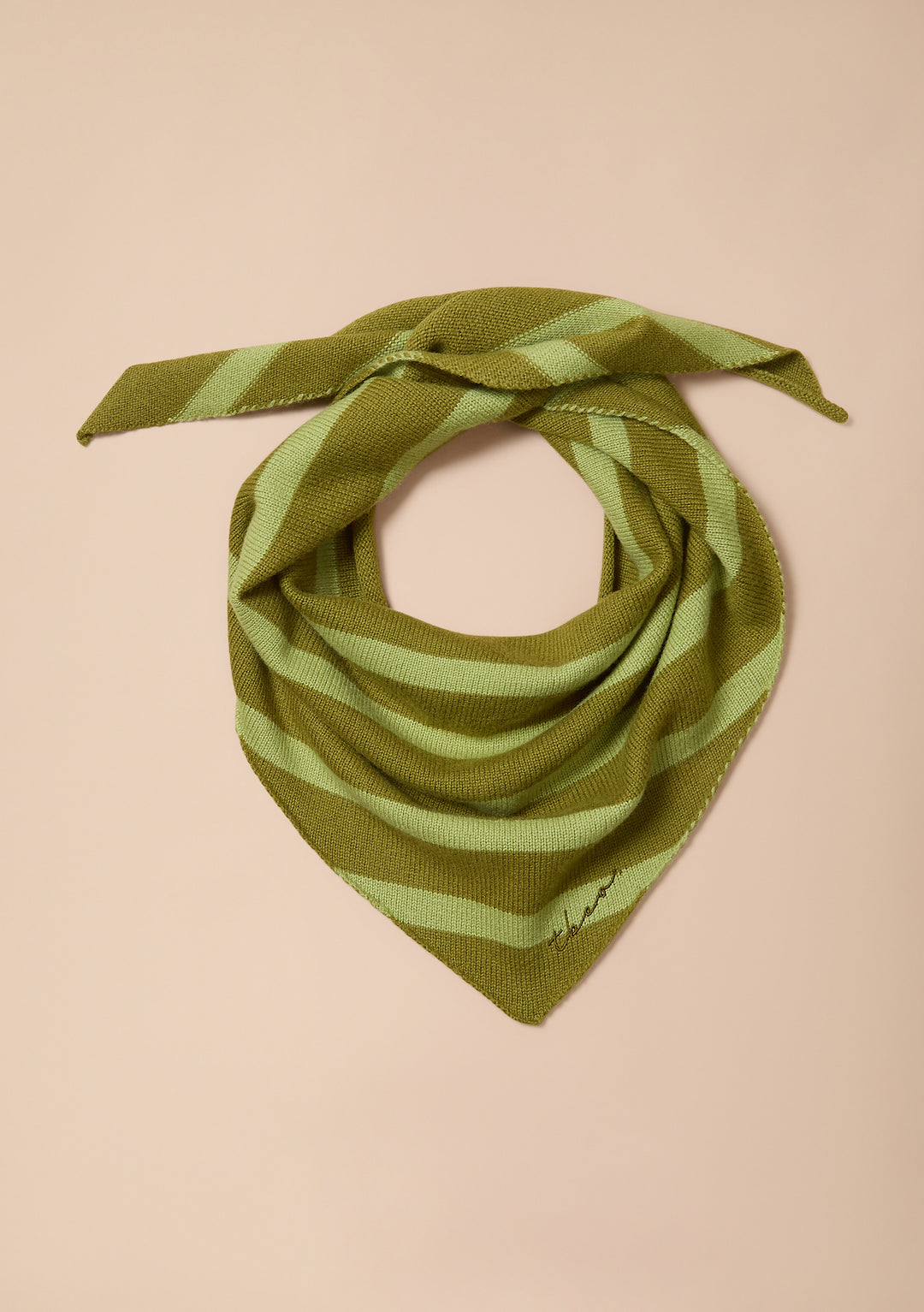Merino Wool Triangle Scarf in Green Stripe