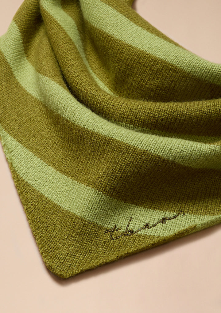 Merino Wool Triangle Scarf in Green Stripe