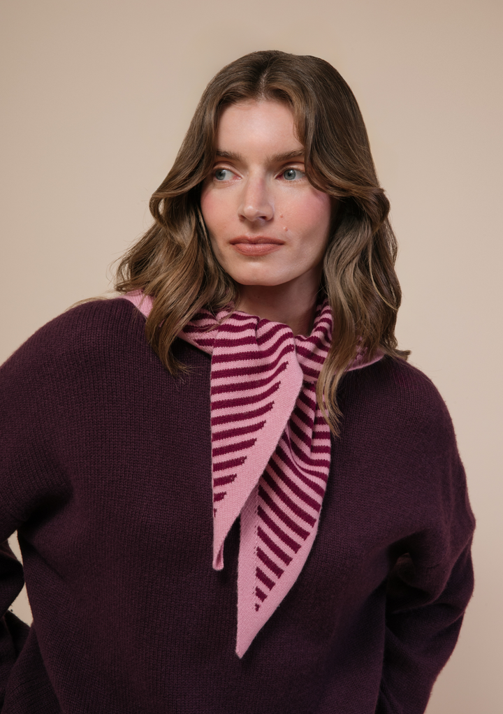 Merino Triangle Scarf in Pink Stripe