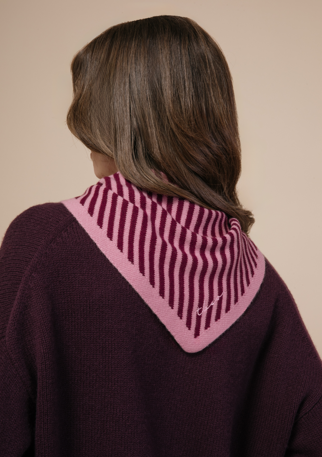 Merino Triangle Scarf in Pink Stripe