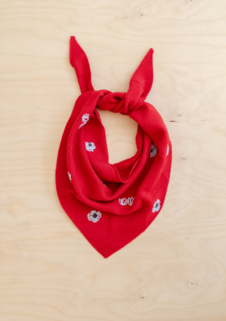 NC x TBCo Red Floral Wool Triangle Scarf