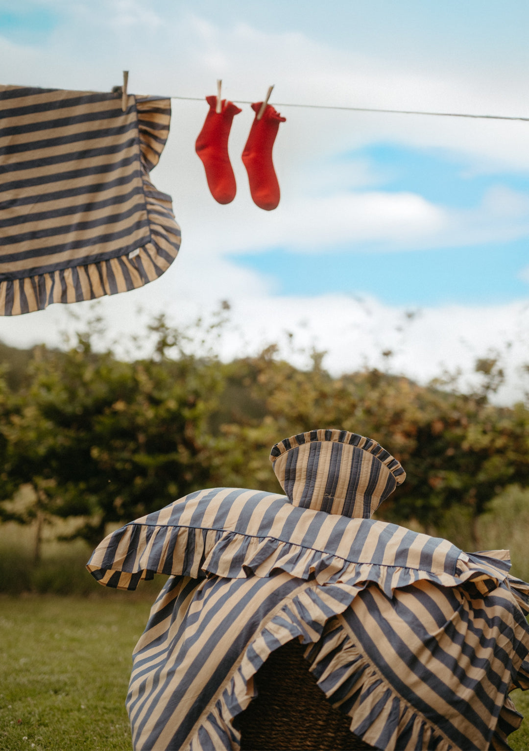 Pair of Cotton Pillowcases in Navy Stripe