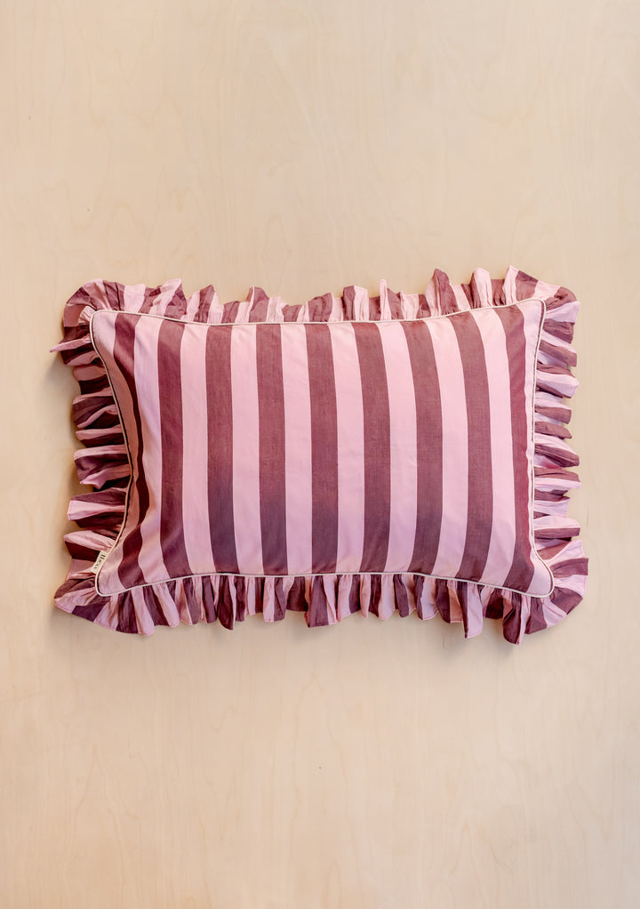 Pair of Cotton Pillowcases in Pink & Burgundy Stripe
