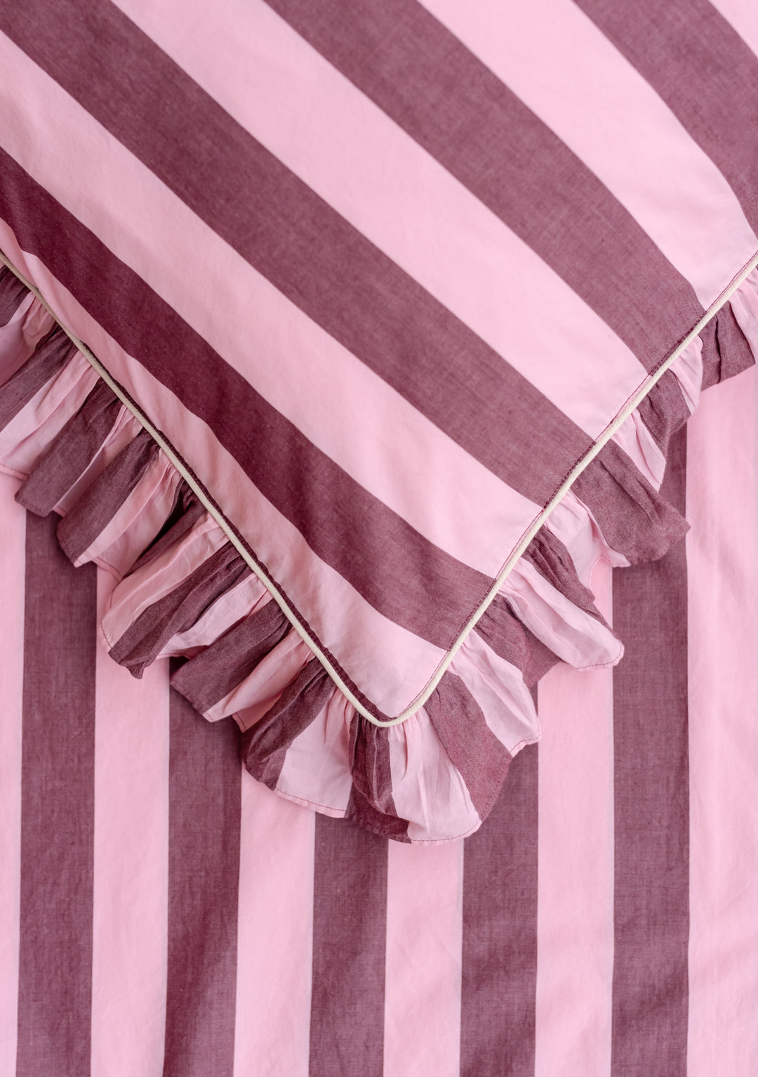 Pair of Cotton Pillowcases in Pink & Burgundy Stripe