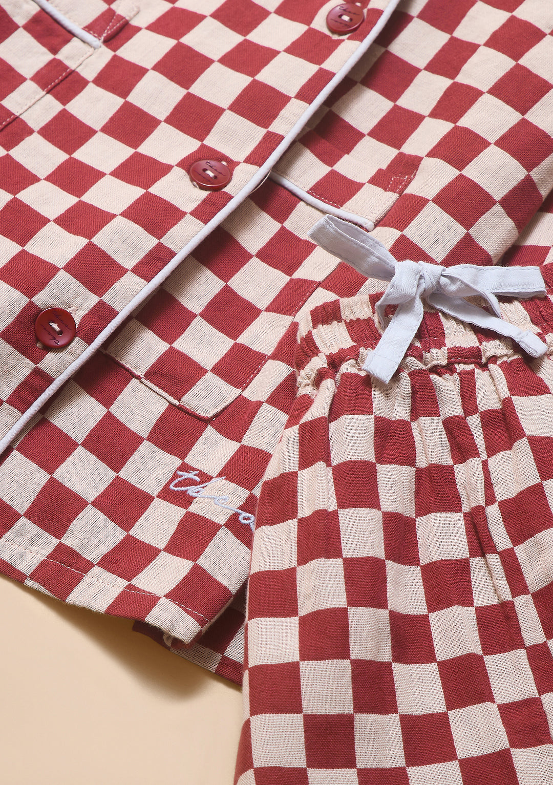 Cotton Pyjamas in Burgundy Checkerboard
