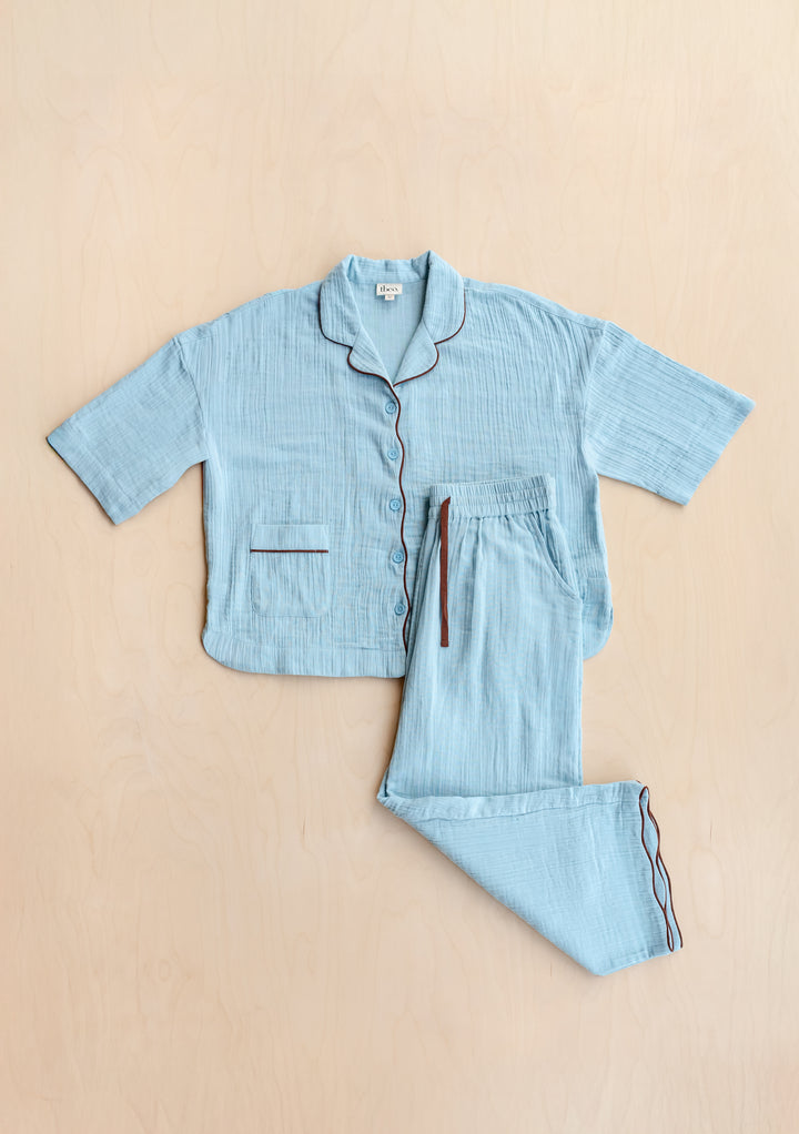Cropped Cotton Pyjamas in Blue