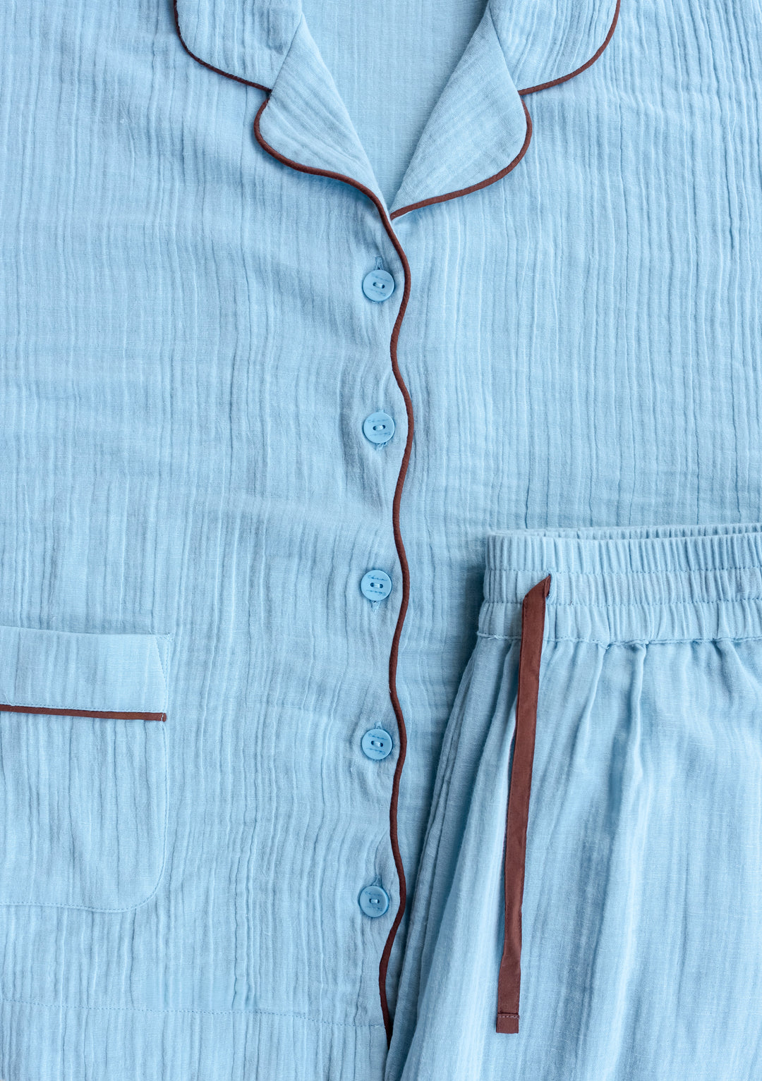 Cropped Cotton Pyjamas in Blue