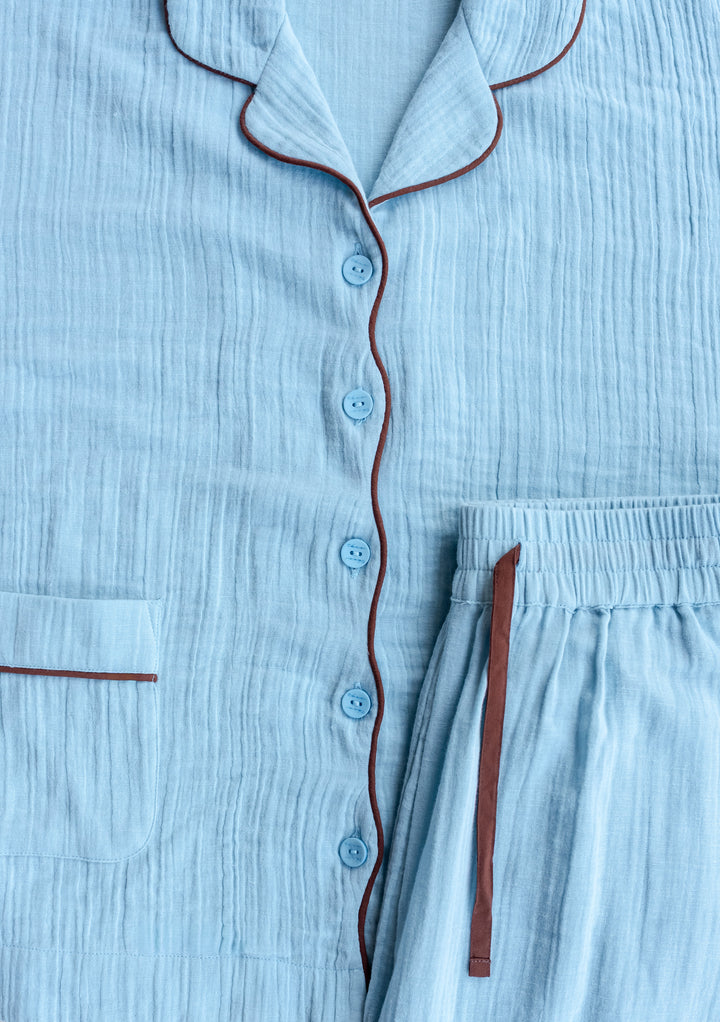 Cropped Cotton Pyjamas in Blue