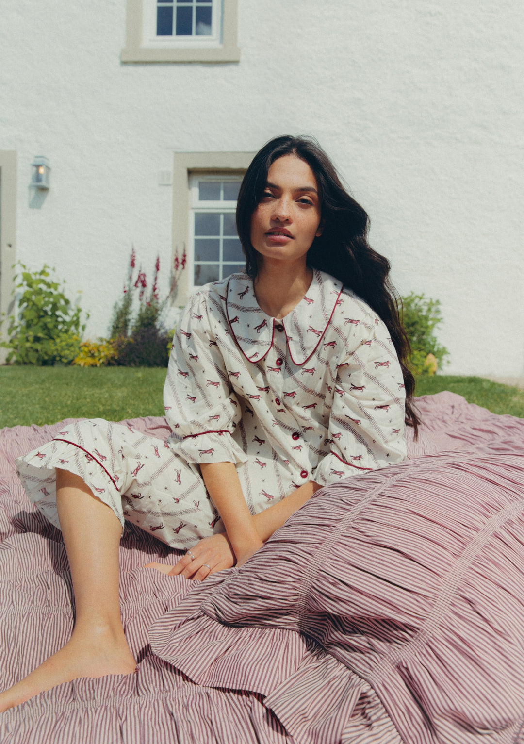 Cropped Cotton Pyjamas in Cream Gallop