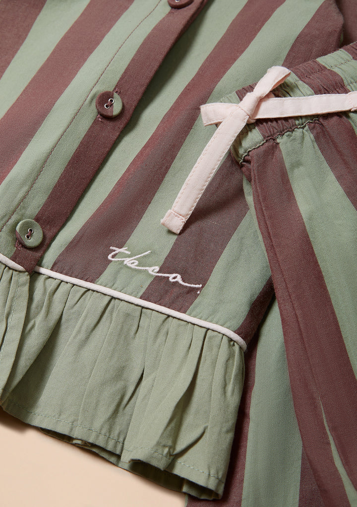 Gekürzter Baumwoll-Pyjama mit Salbei- & Braunstich