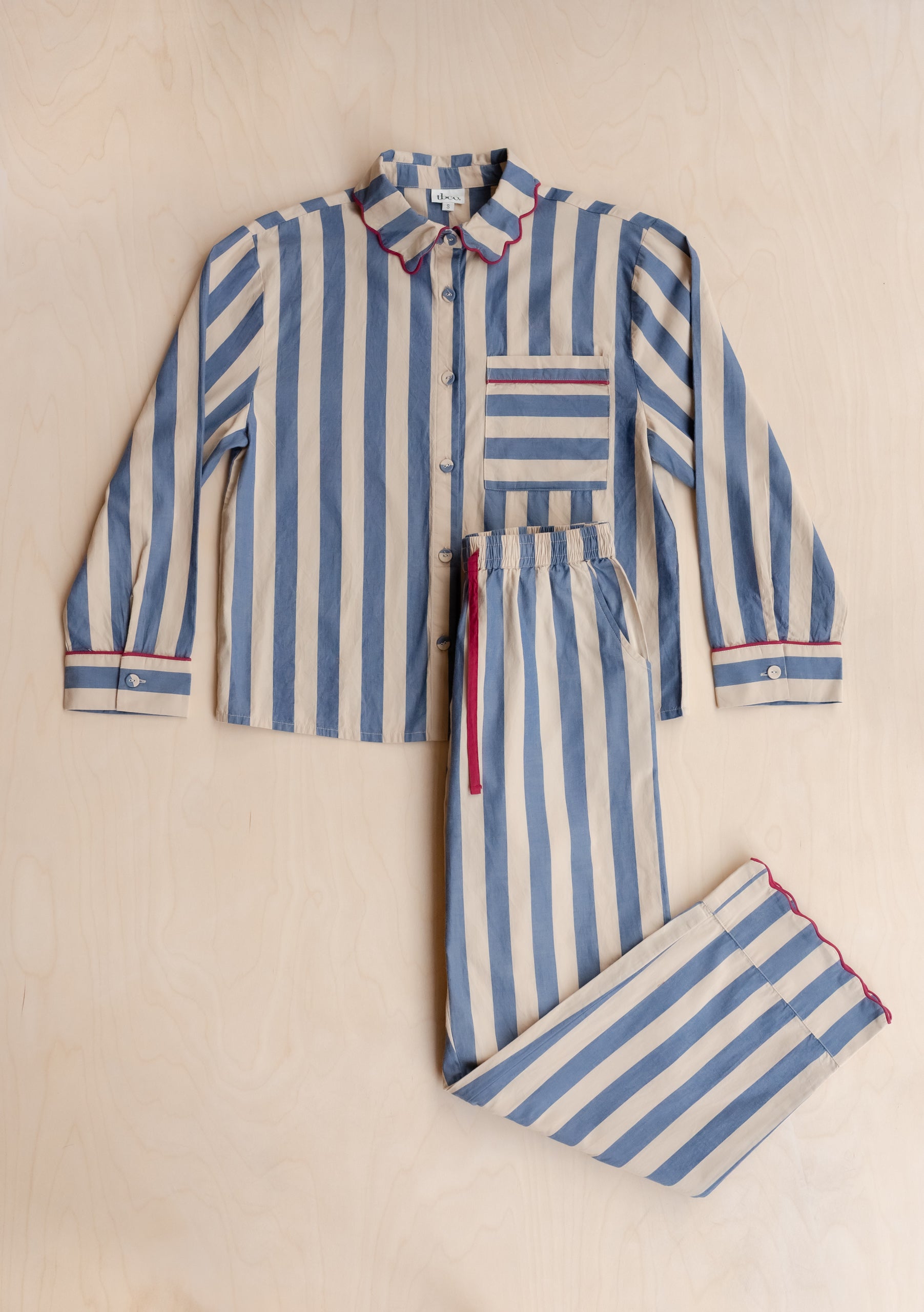 TBCo Women's Long Cotton Pyjamas in Navy Blue Stripe