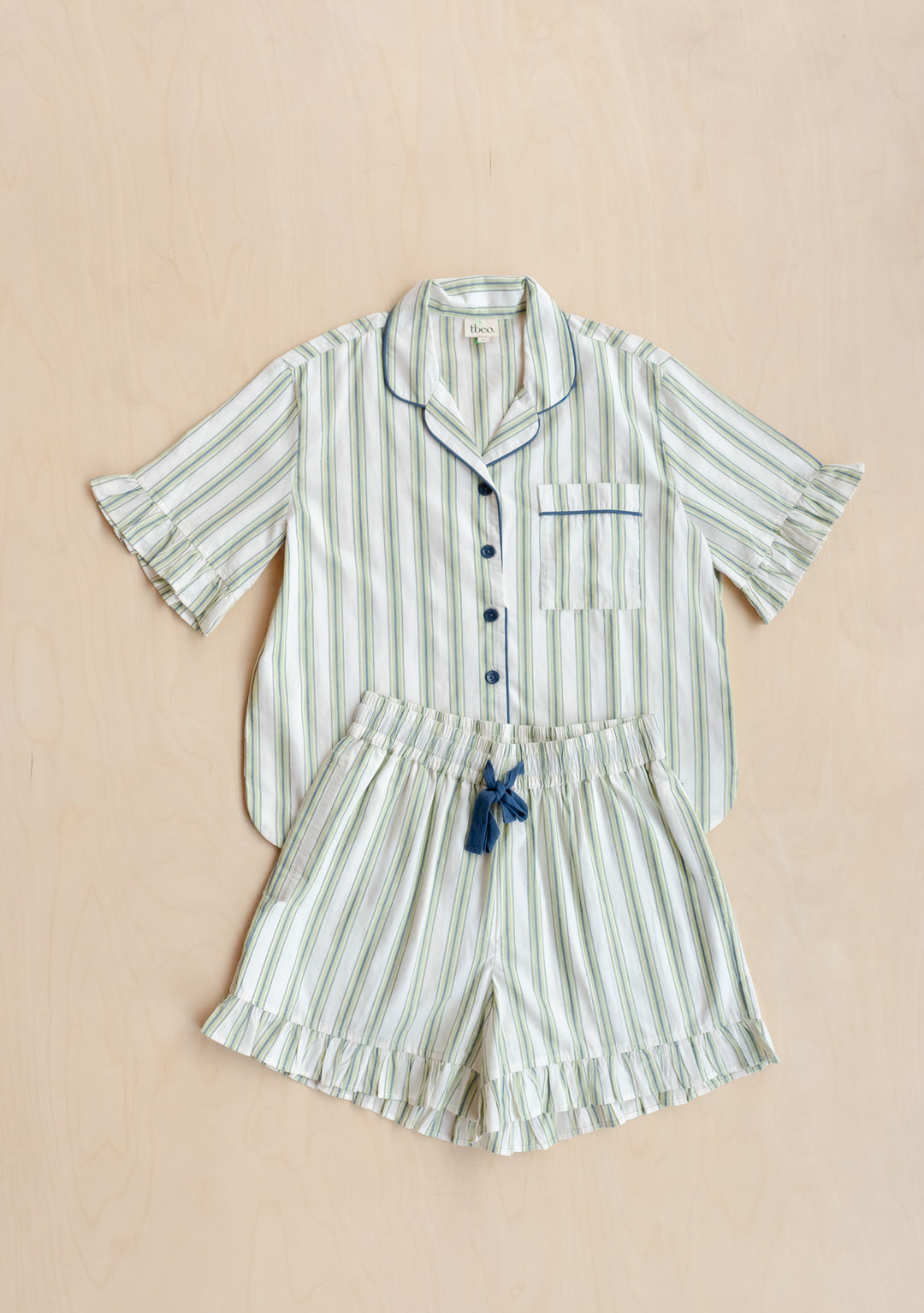 Tbco Pyjamas TBCo Cotton Women's Pyjamas in Olive Stripe Ruffle