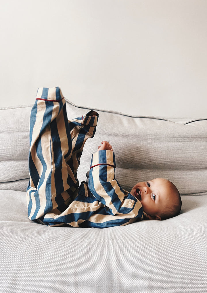 Pyjama enfant en coton à rayures bleu marine 