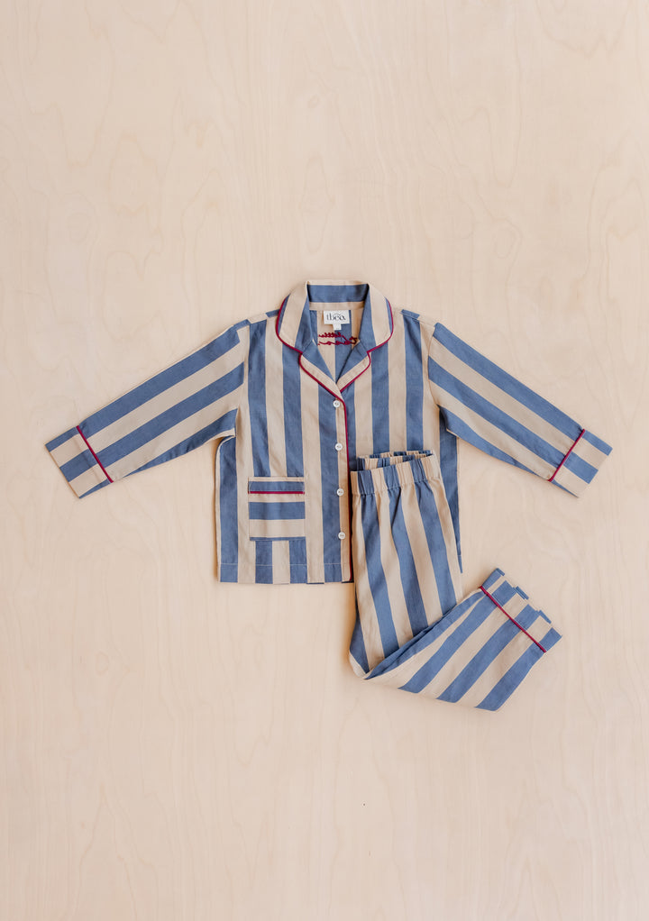 Pyjama enfant en coton à rayures bleu marine 