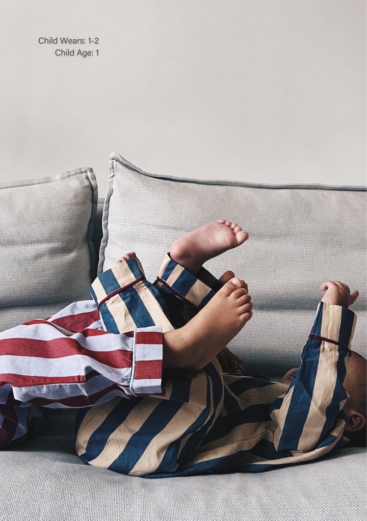 Pyjama enfant en coton à rayures bleu marine 