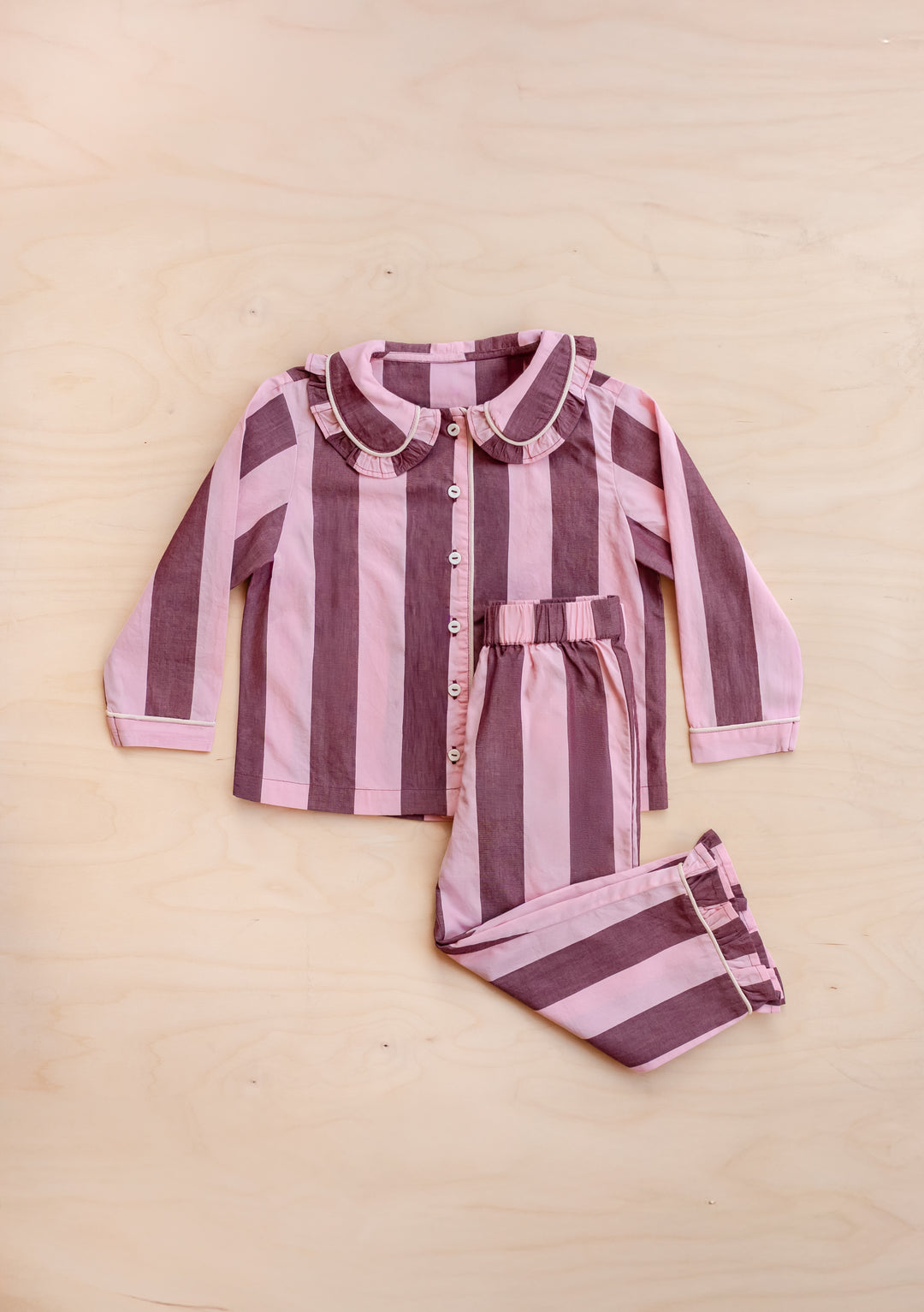 Cotton Kids Pyjamas in Pink & Burgundy Stripe