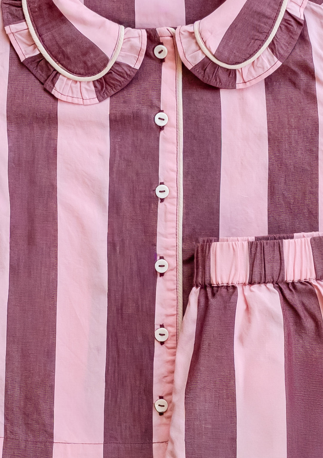 Cotton Kids Pyjamas in Pink & Burgundy Stripe
