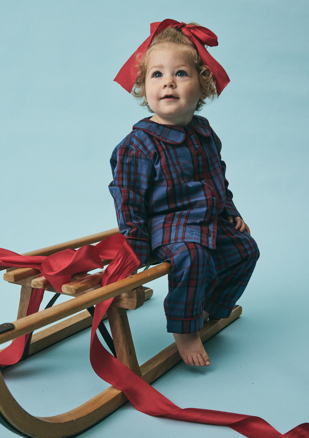 Cotton Kids Pyjamas in Navy Tartan