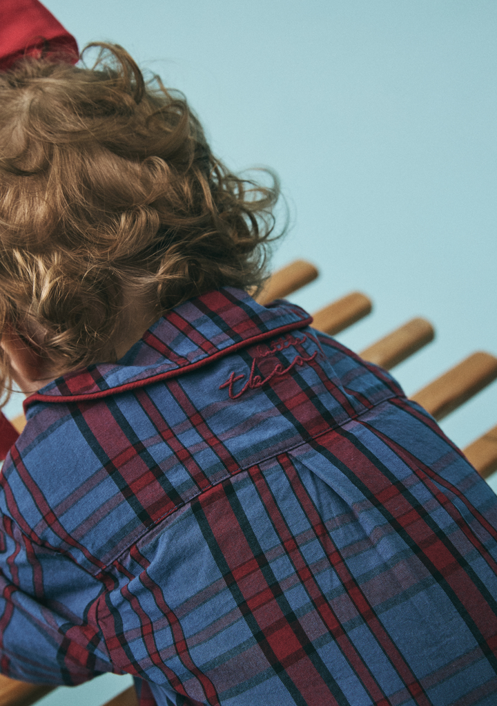 Cotton Kids Pyjamas in Navy Tartan