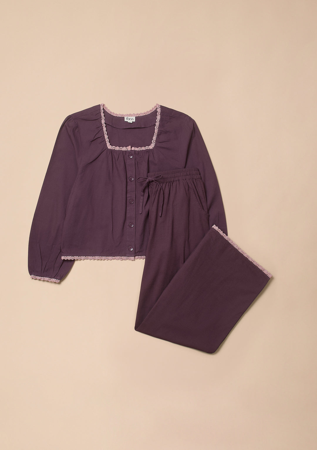 Cotton and Linen Pyjamas in Fig Trim