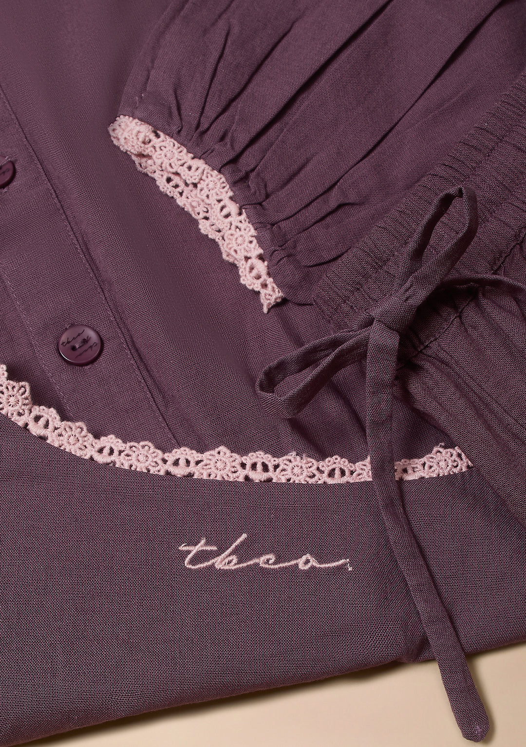 Cotton and Linen Pyjamas in Fig Trim