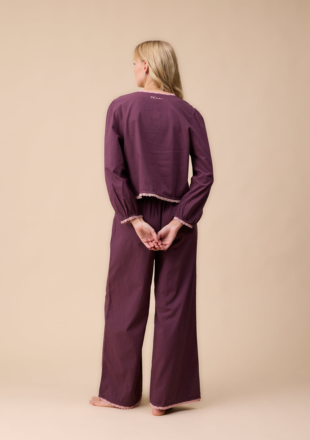 Cotton and Linen Pyjamas in Fig Trim