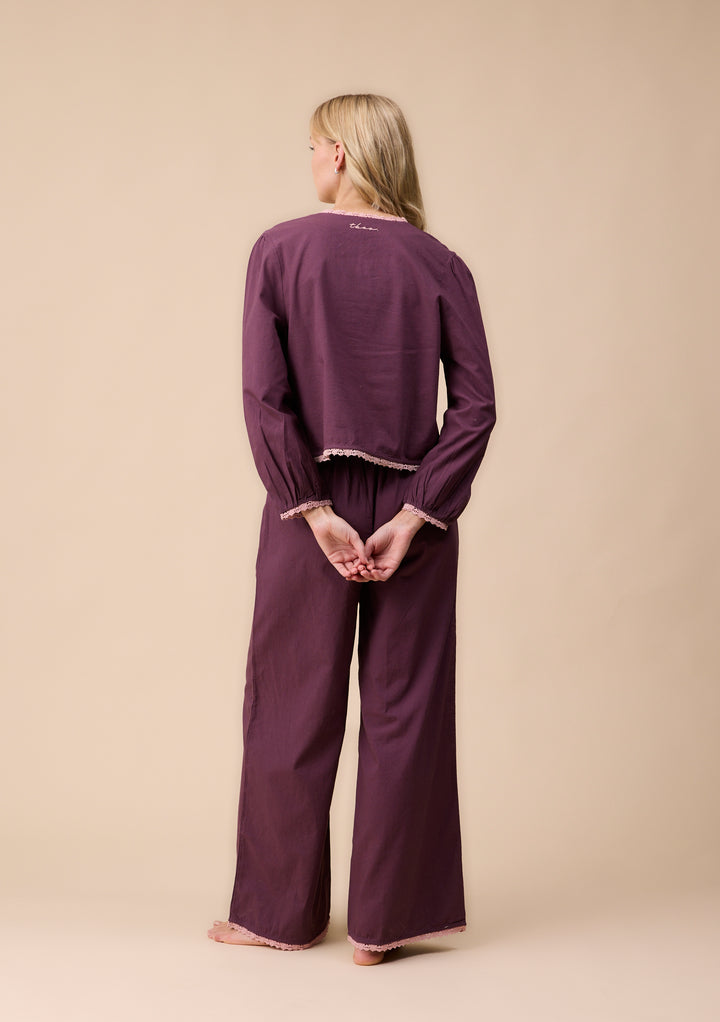 Cotton and Linen Pyjamas in Fig Trim