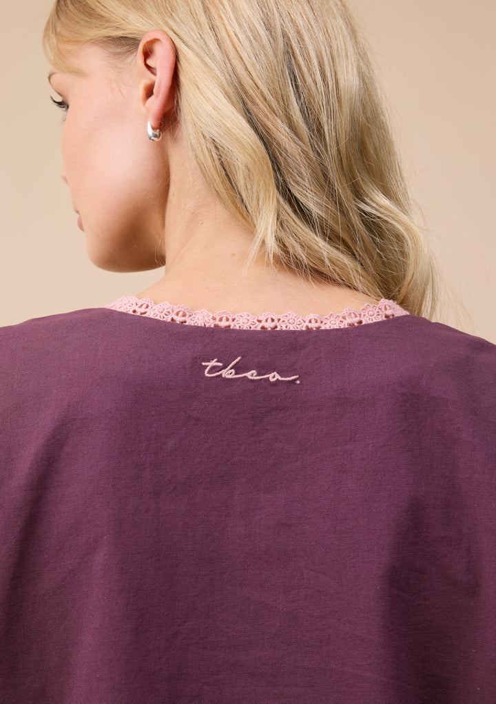 Cotton and Linen Pyjamas in Fig Trim