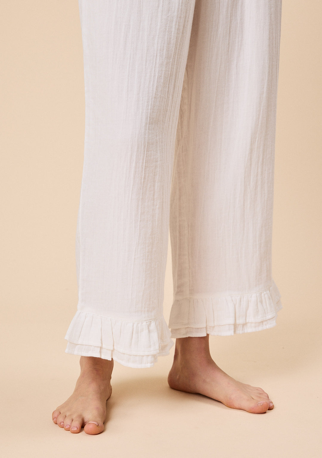 Tbco Pyjamas TBCo Ankle Grazer Cotton Women's Pyjamas in White Ruffle